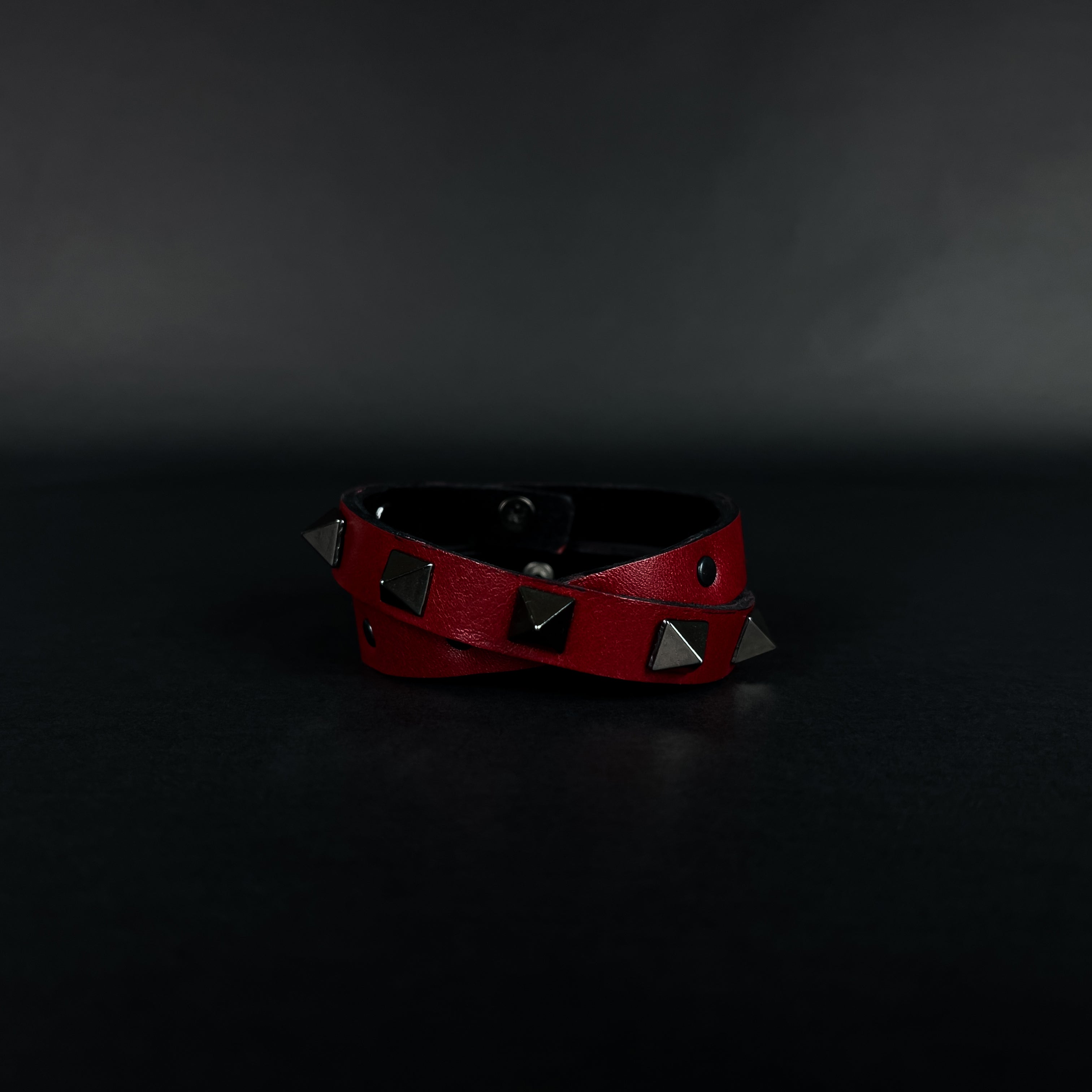 SWC-003 / Red Leather Cross Wrap Studded Bracelet