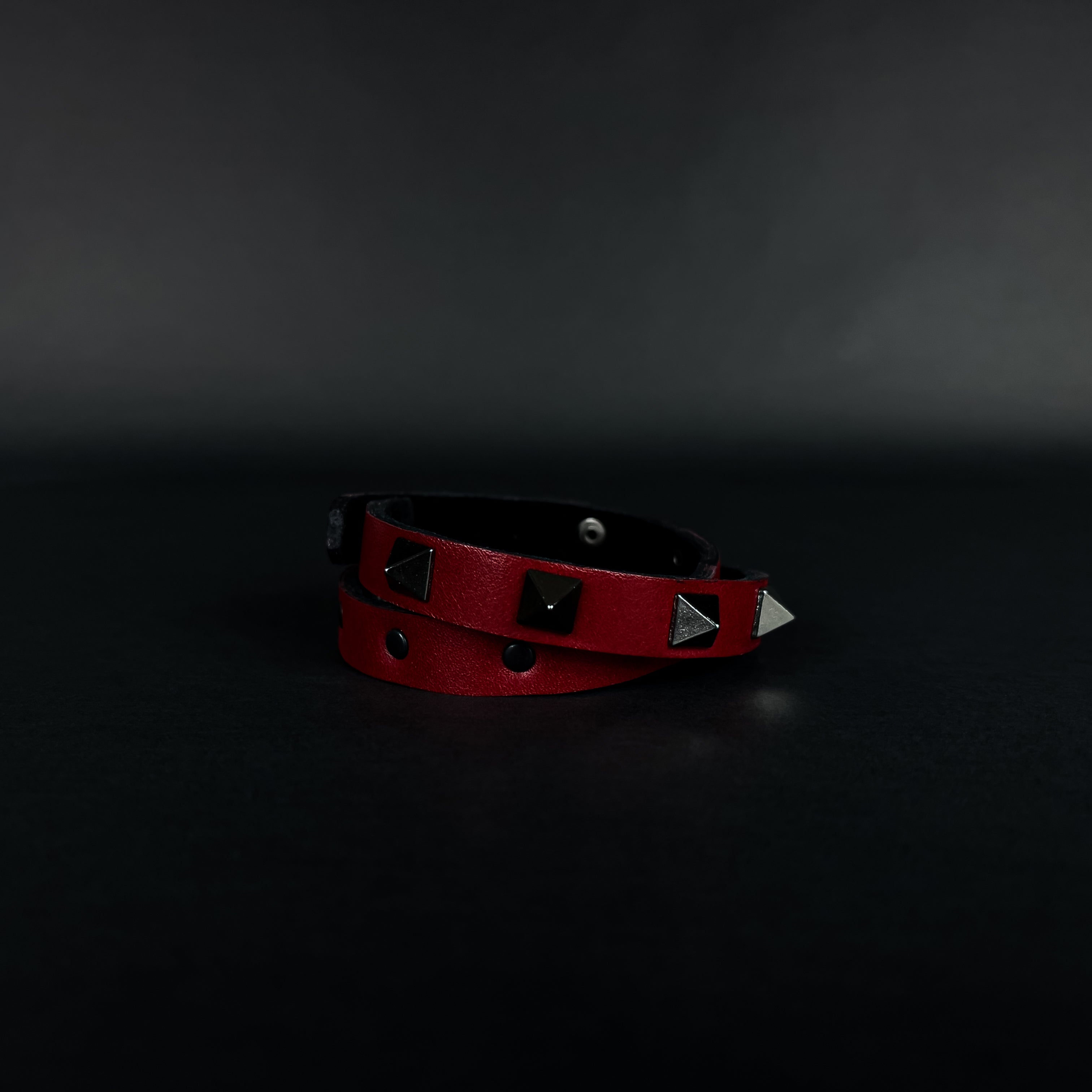 SWC-003 / Red Leather Cross Wrap Studded Bracelet