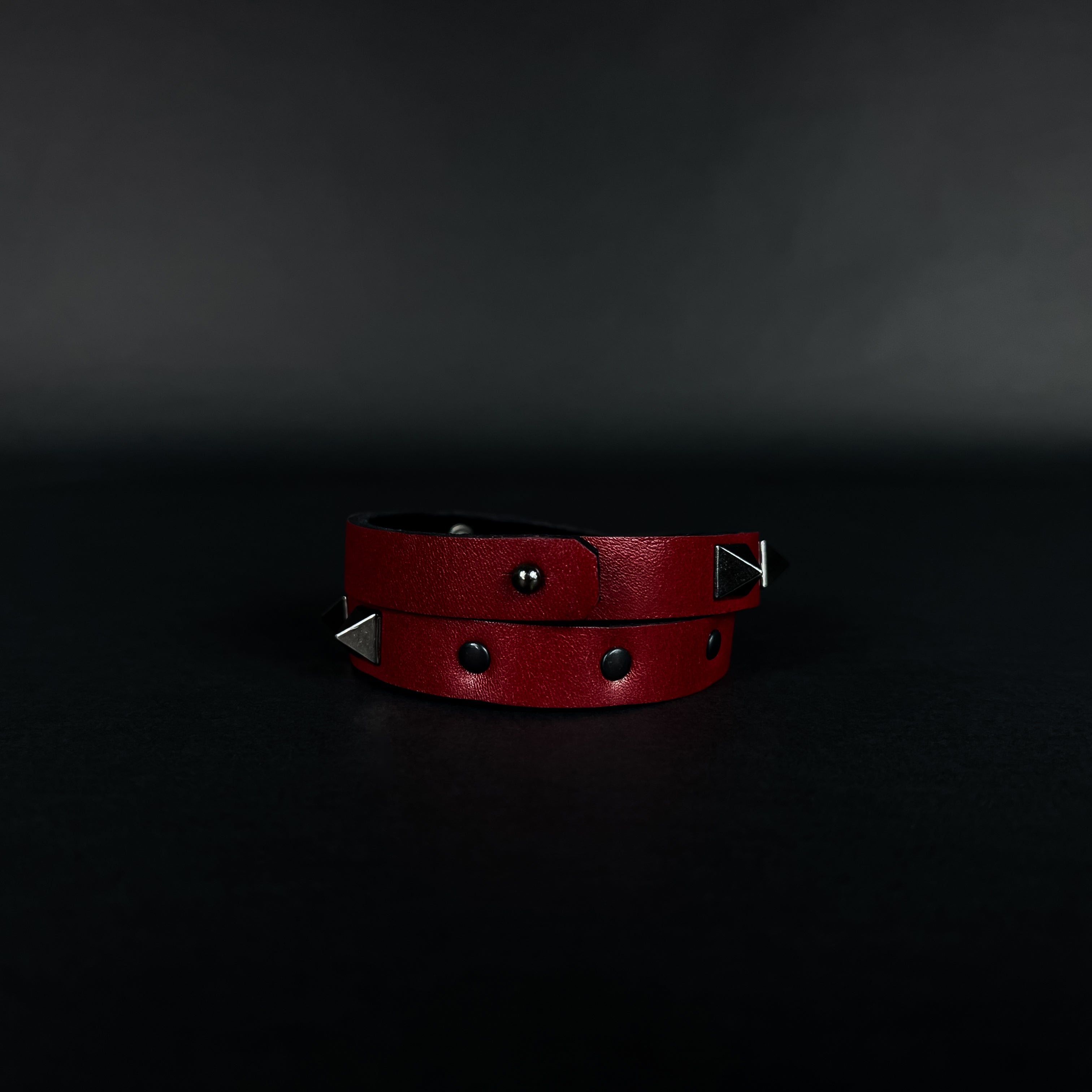 SWC-003 / Red Leather Cross Wrap Studded Bracelet