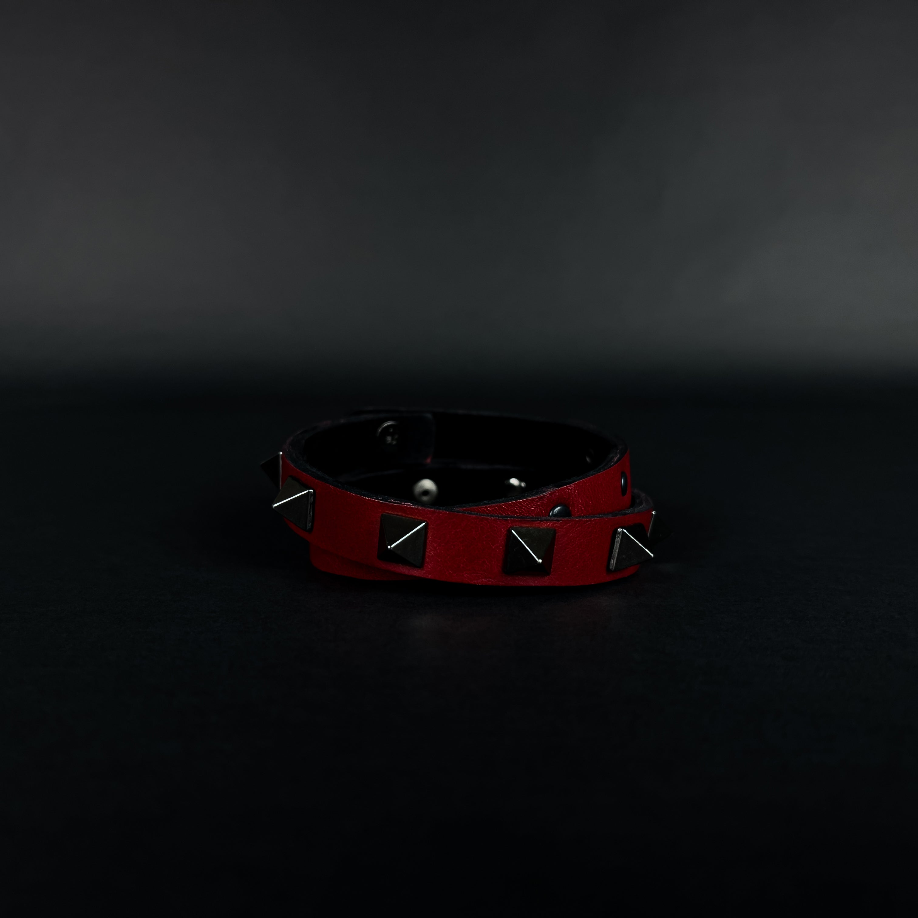 SWC-003 / Red Leather Cross Wrap Studded Bracelet