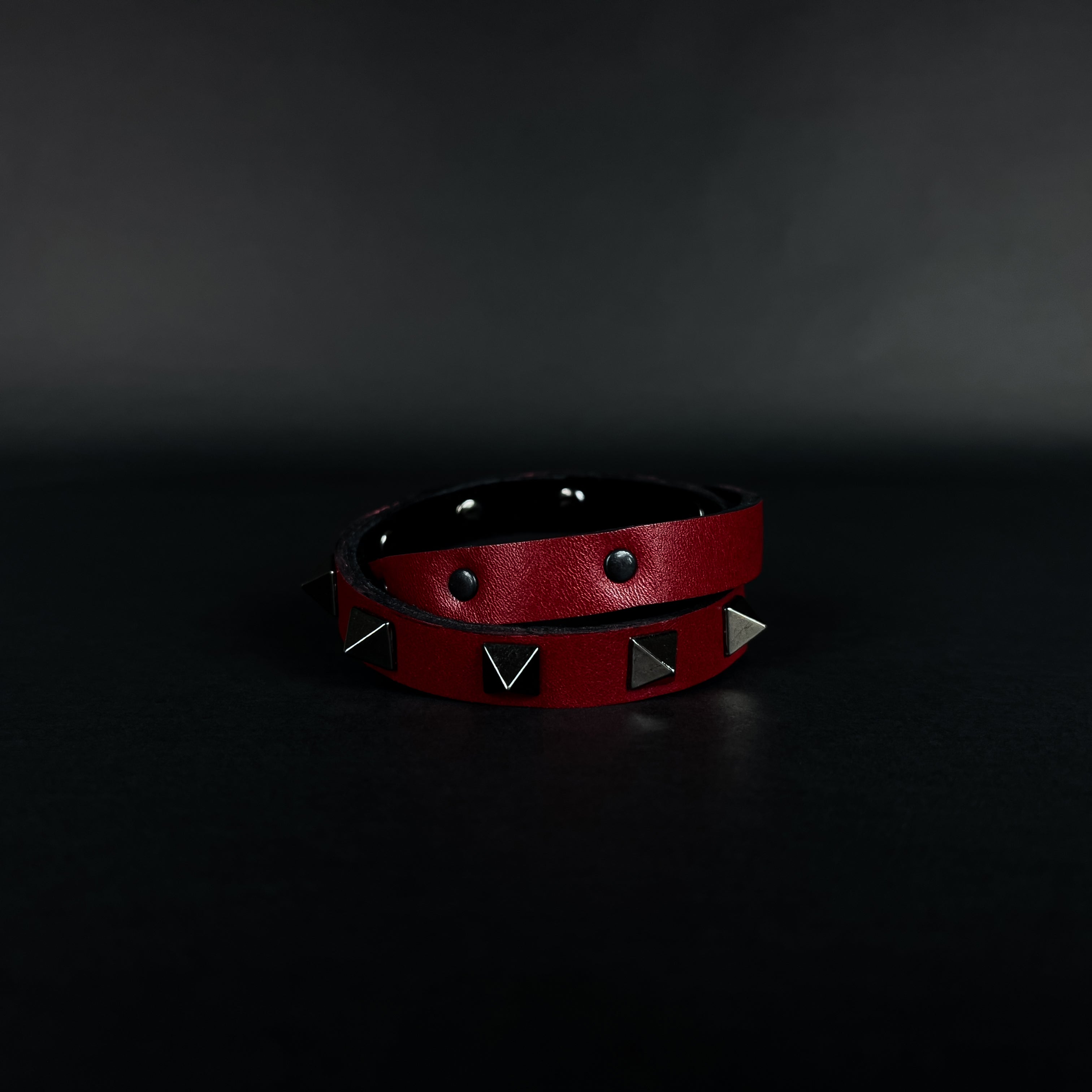 SWC-003 / Red Leather Cross Wrap Studded Bracelet