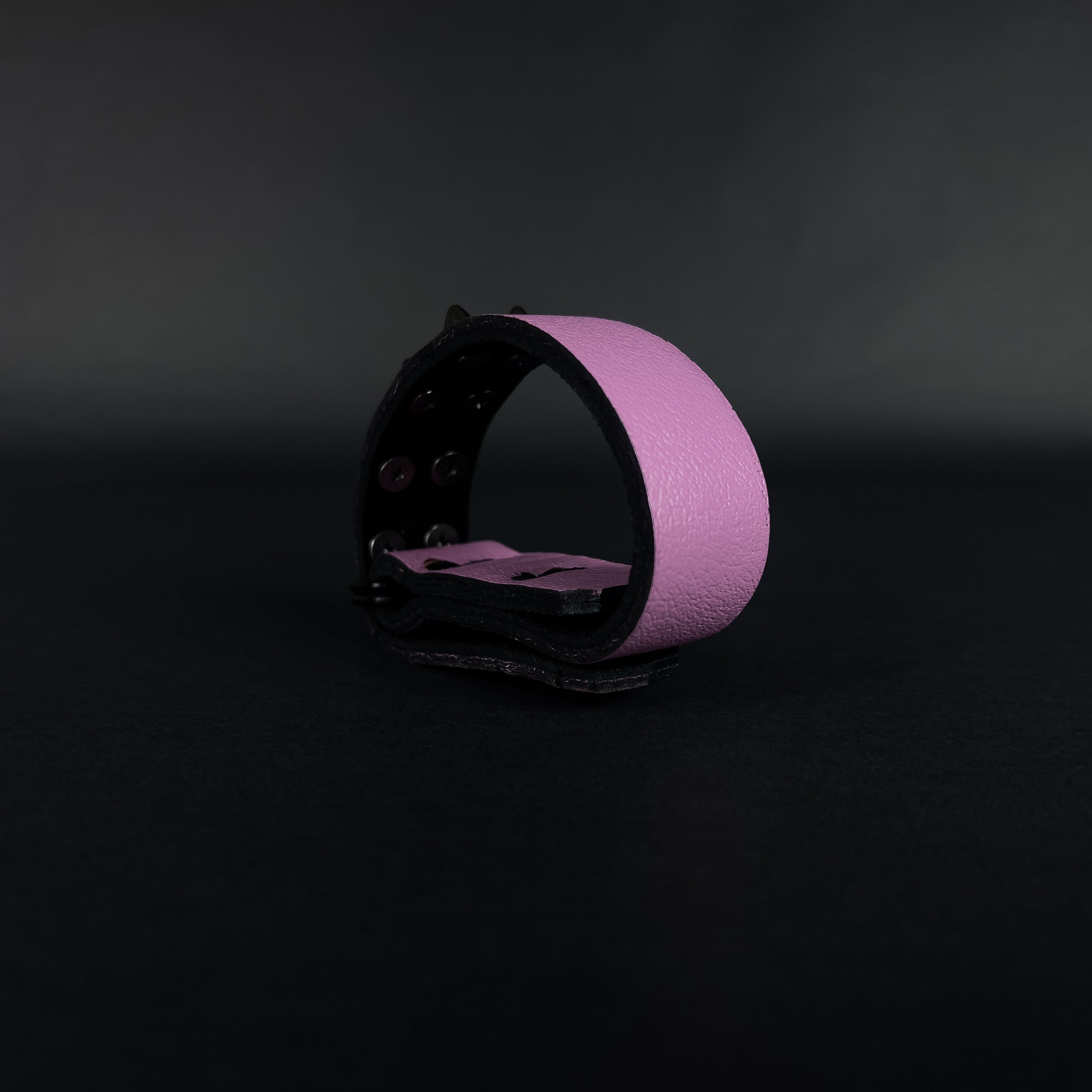 SW2-004 / Pink Leather 2-Ring Spiked Bracelet