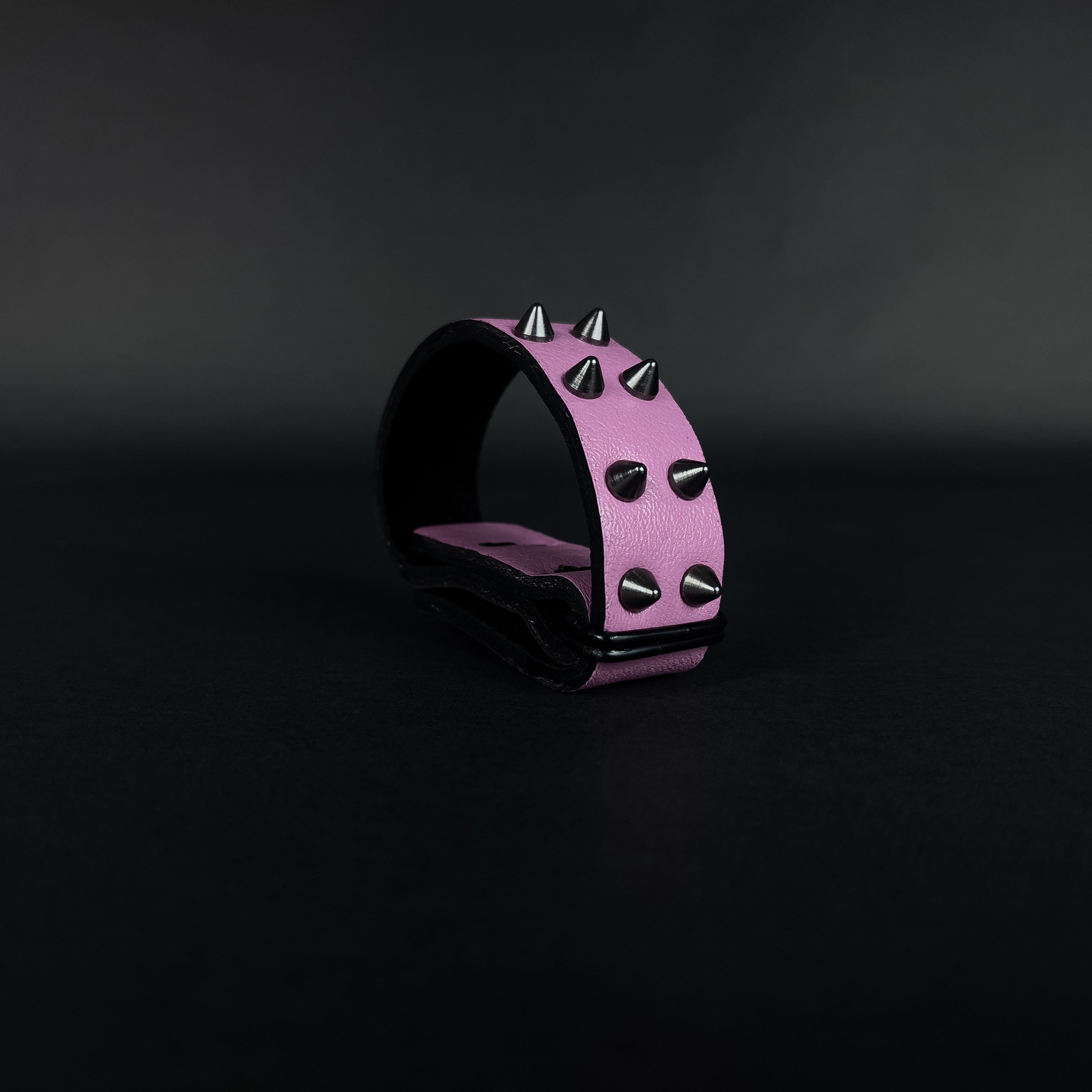 SW2-004 / Pink Leather 2-Ring Spiked Bracelet