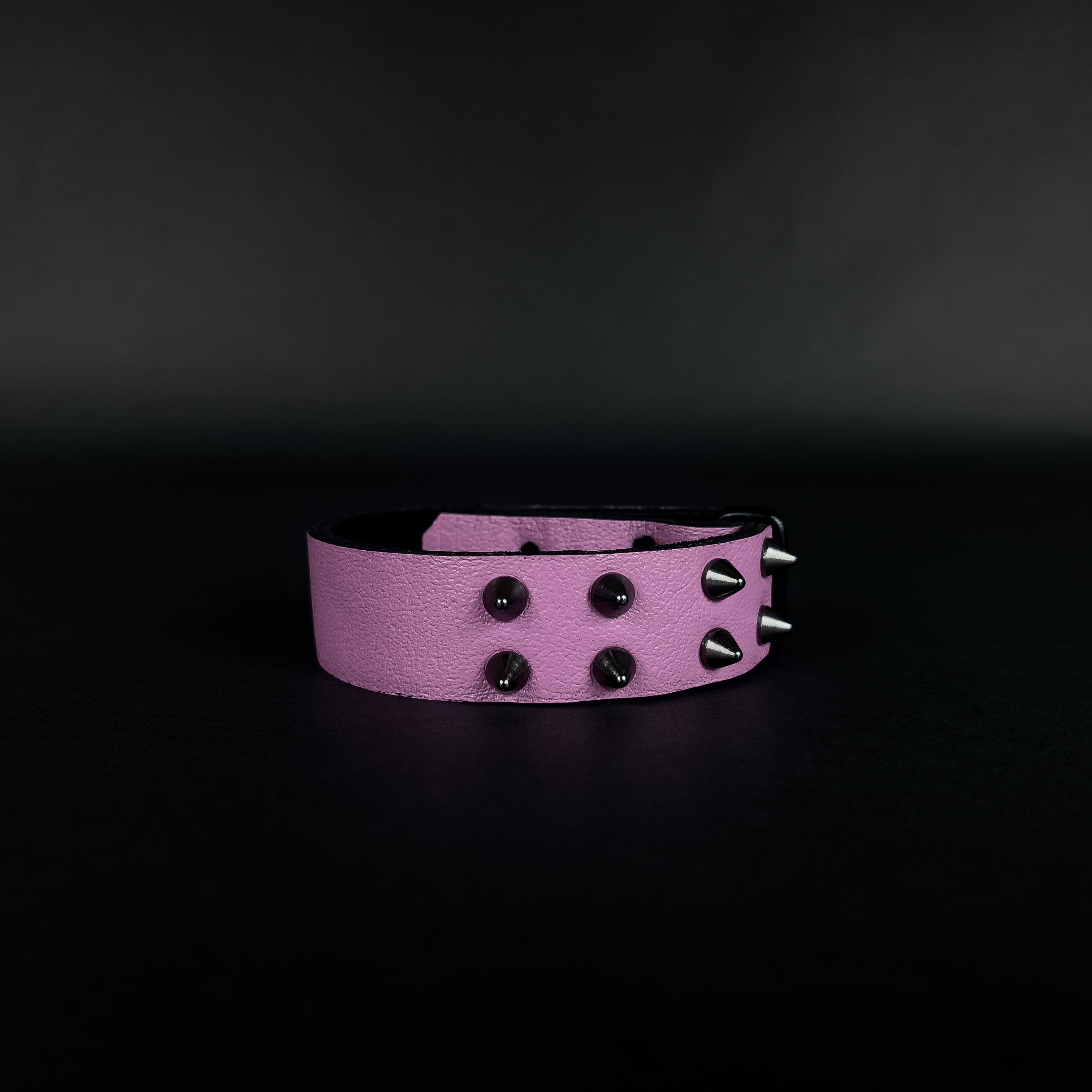 SW2-004 / Pink Leather 2-Ring Spiked Bracelet