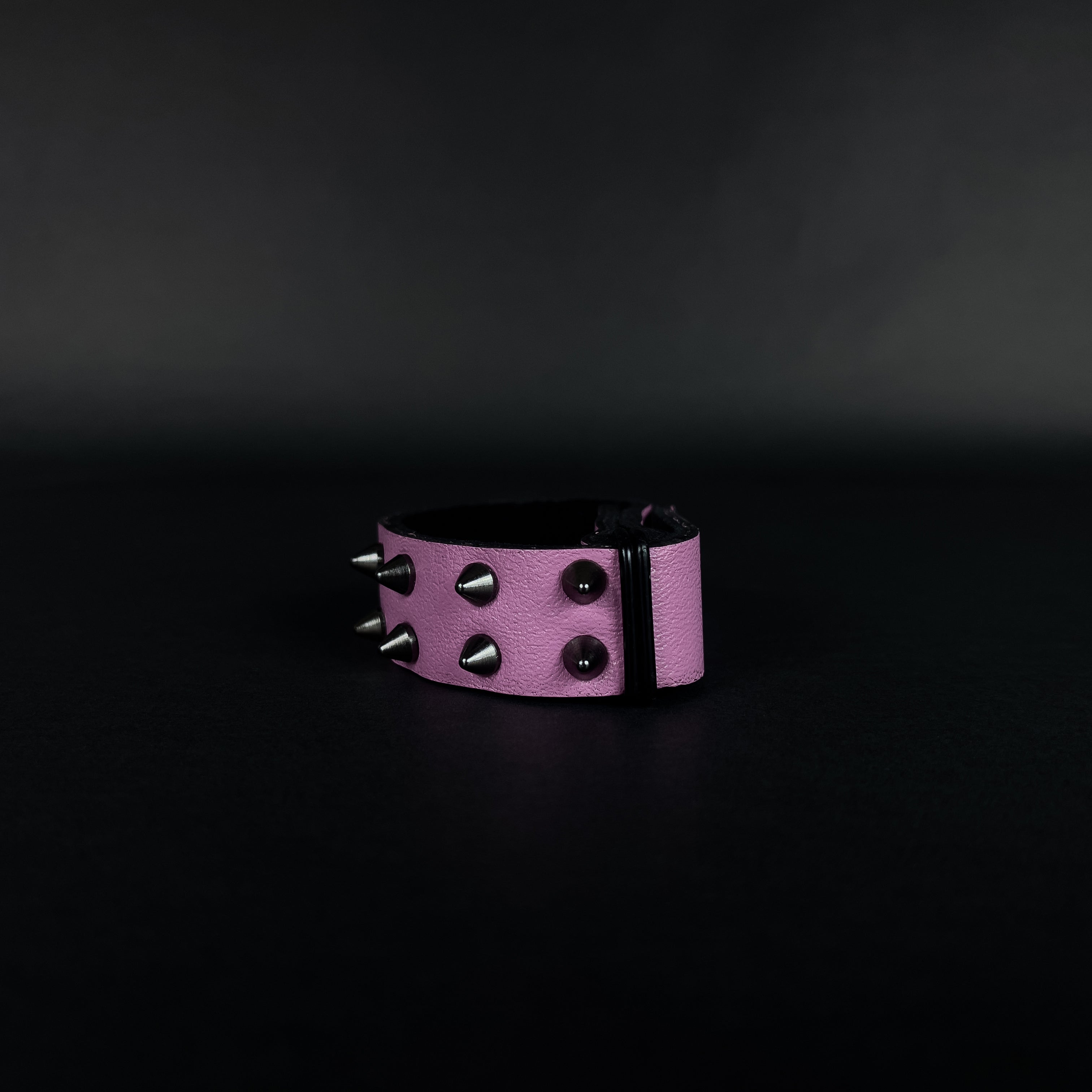 SW2-004 / Pink Leather 2-Ring Spiked Bracelet