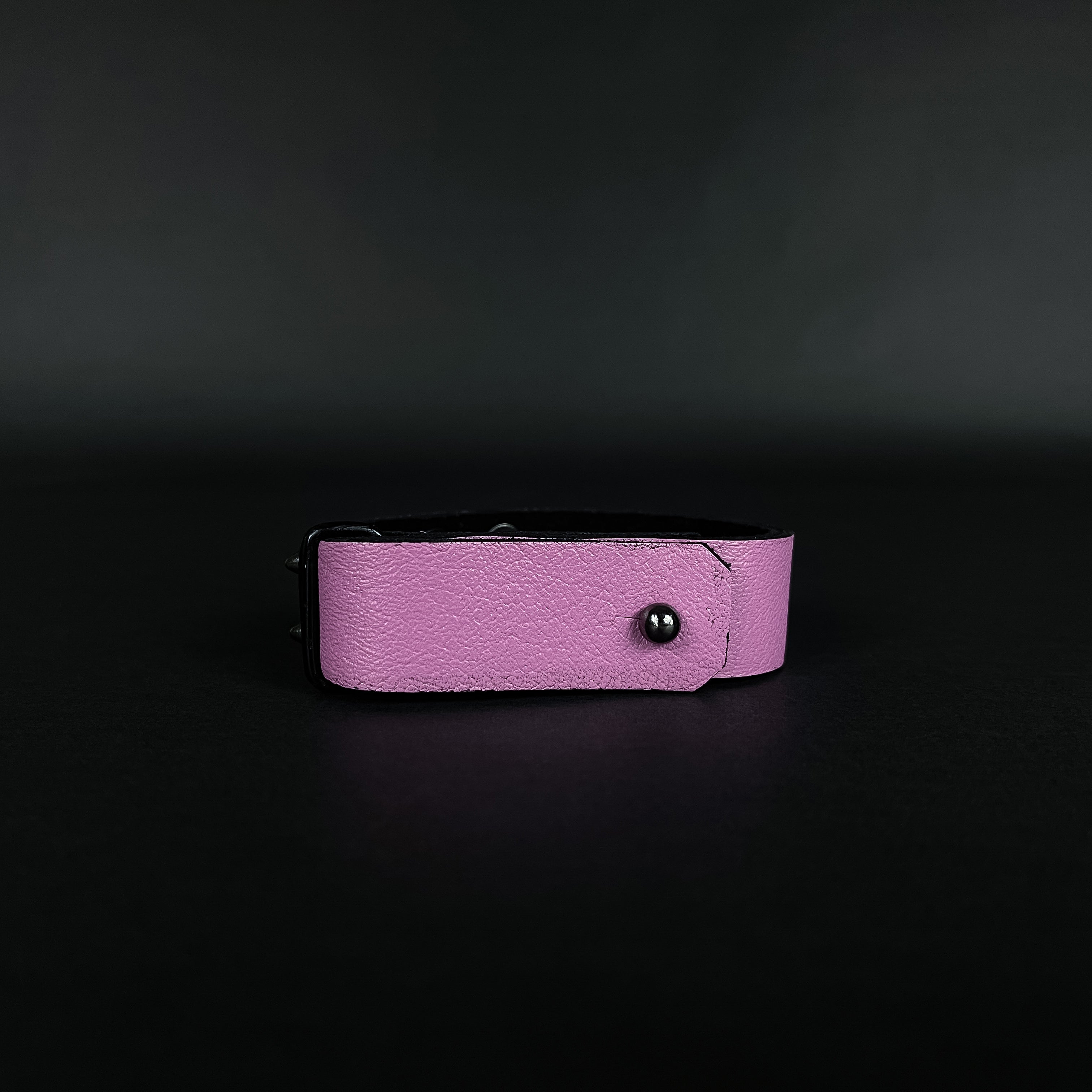 SW2-004 / Pink Leather 2-Ring Spiked Bracelet