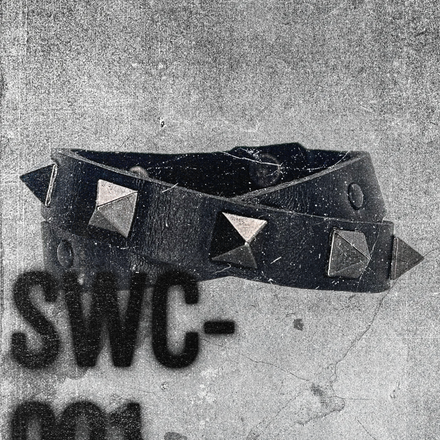 SWC-001 / Black Leather Cross Wrap Studded Bracelet